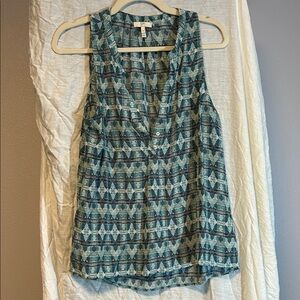 Joie Silk Sleeveless V-Neck Geometric Print Tank Top - Teal